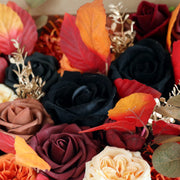 Artificial Fall Flower Heads Box Set 50 Pcs Burnt Orange Black Terracotta Silk Floral for Thanksgiving DIY Wedding Bouquet Centerpieces