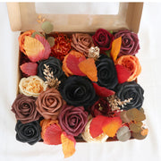 Artificial Fall Flower Heads Box Set 50 Pcs Burnt Orange Black Terracotta Silk Floral for Thanksgiving DIY Wedding Bouquet Centerpieces