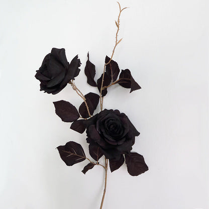26 Inch Black Artificial Rose Stems Spray 10 Pcs Long Halloween Flower Arrangement