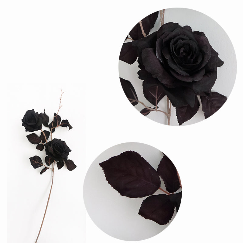 26 Inch Black Artificial Rose Stems Spray 10 Pcs Long Halloween Flower Arrangement