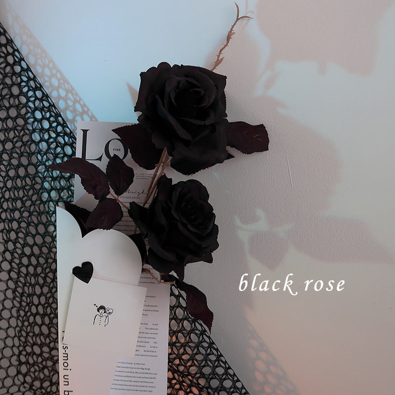 26 Inch Black Artificial Rose Stems Spray 10 Pcs Long Halloween Flower Arrangement