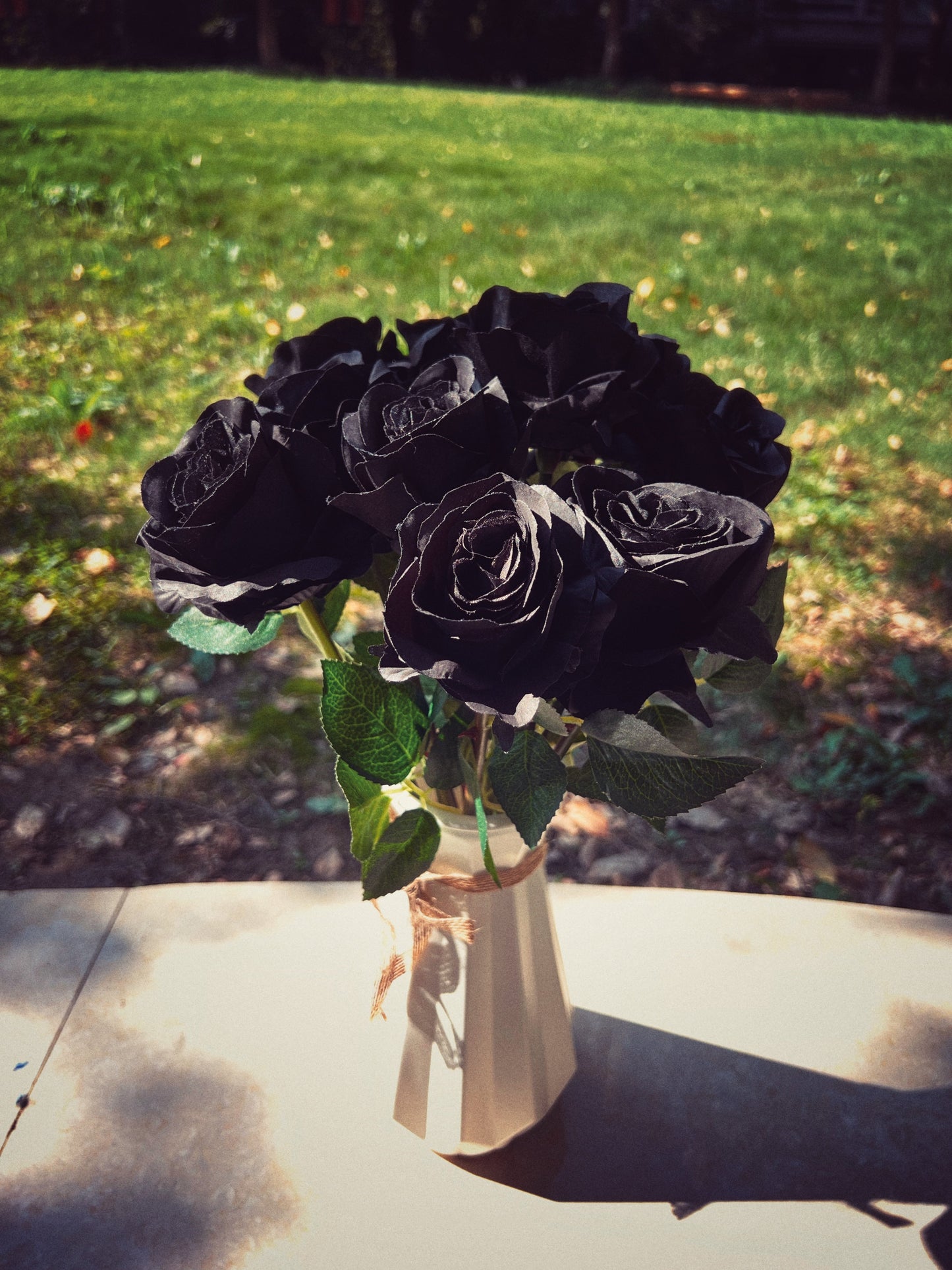 10 Pcs Black Silk Rose Bouquet 12 Inch Artificial Flowers Halloween Centerpiece Bulk
