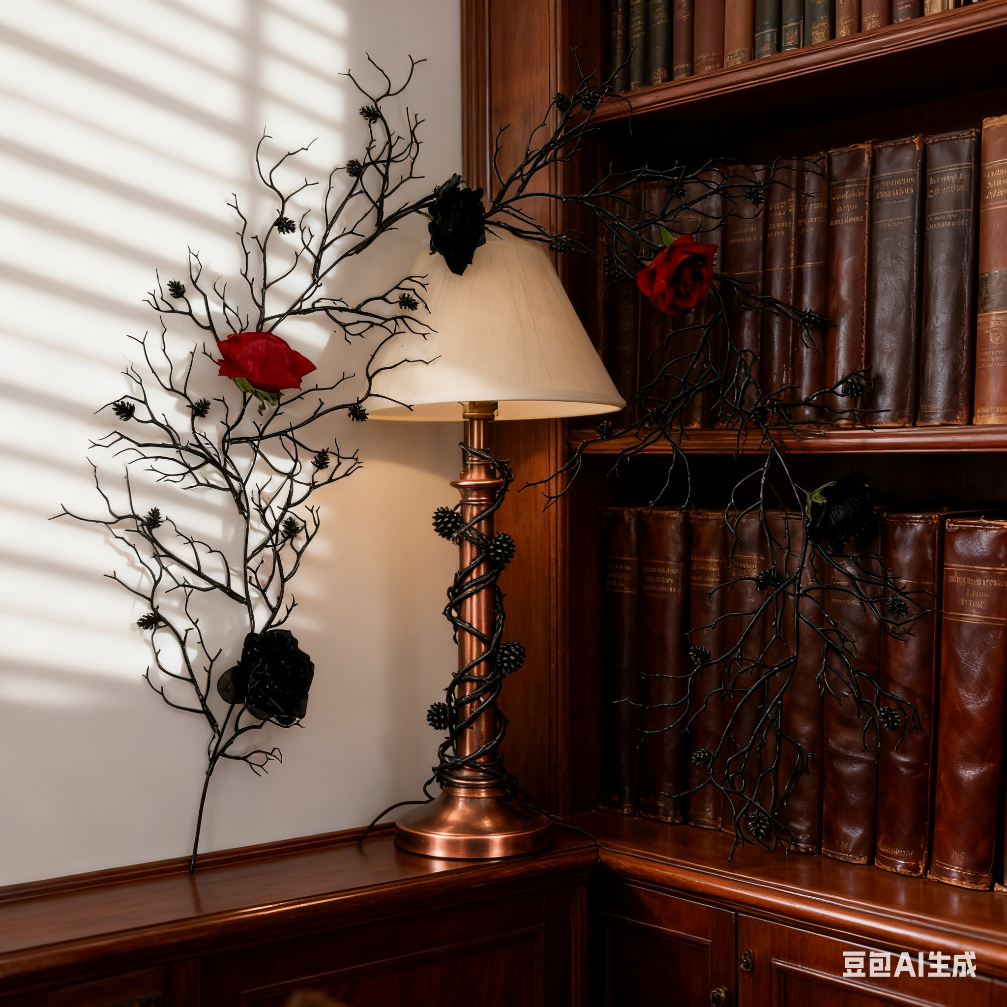 Black Twig Vine with Red & Black Roses - 68.9" Gothic Artificial Vine for Home & Outdoor Decor, Wall Hanging & Spooky Accents