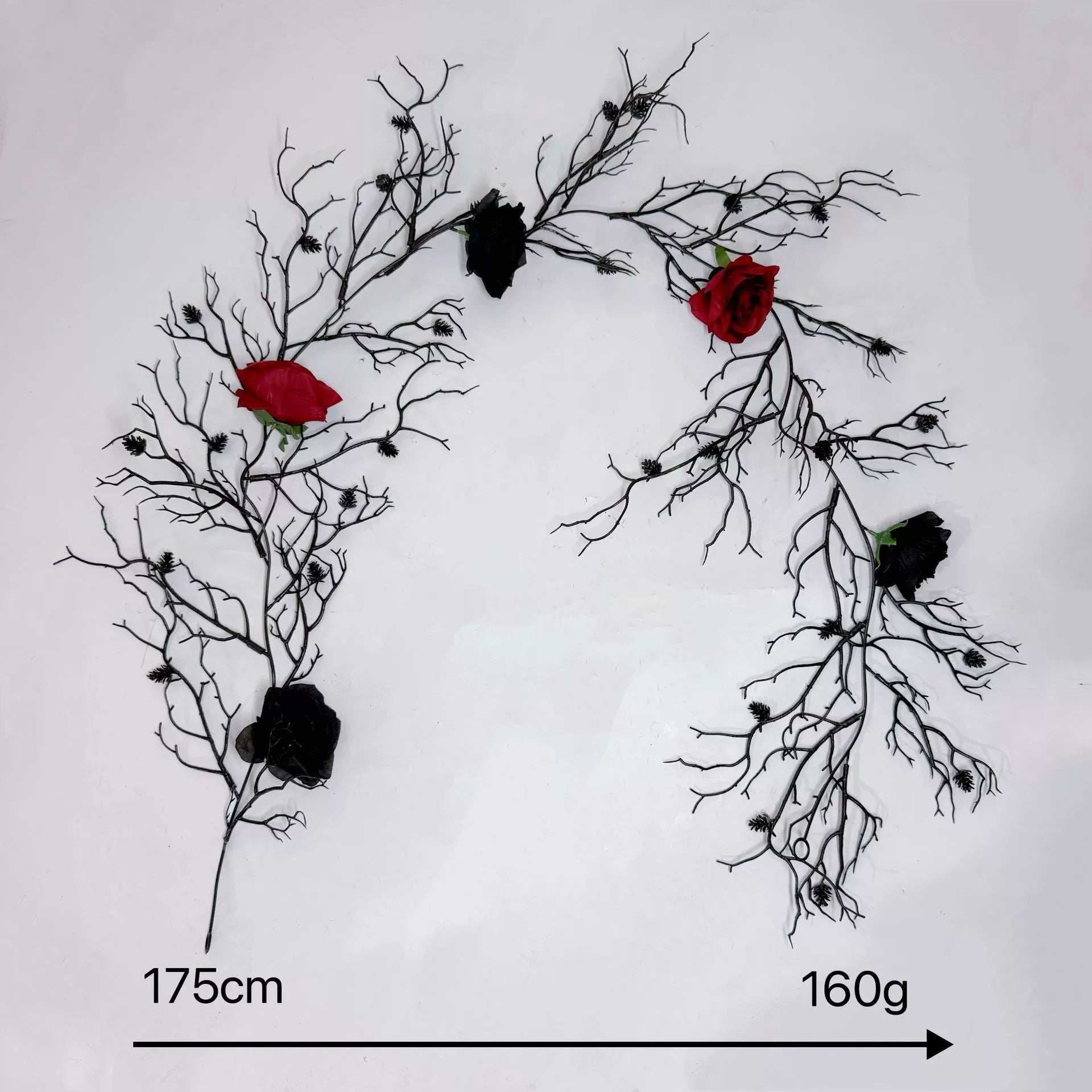 Black Twig Vine with Red & Black Roses - 68.9" Gothic Artificial Vine for Home & Outdoor Decor, Wall Hanging & Spooky Accents