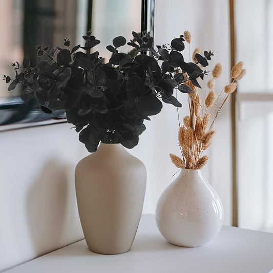 18 Inch Black Eucalyptus Bush 6 Stems Silk Artificial Halloween Centerpiece Bulk
