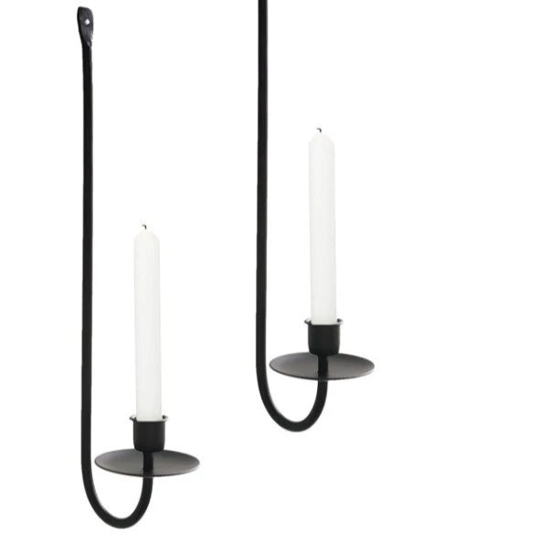 Black & Gold Iron Wall-Mounted Candle Sconces - Set of 2 Minimalist L-Shaped Candle Holders for Home Ambience