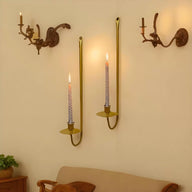 Black & Gold Iron Wall-Mounted Candle Sconces - Set of 2 Minimalist L-Shaped Candle Holders for Home Ambience