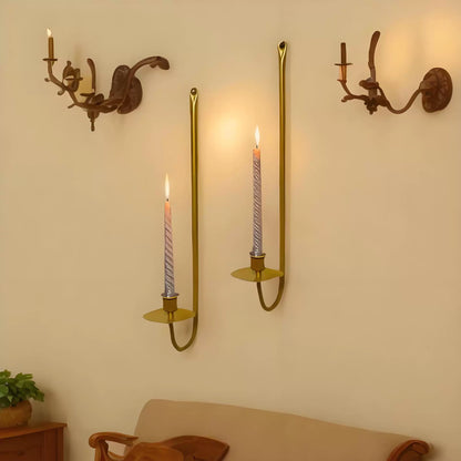 Black & Gold Iron Wall-Mounted Candle Sconces - Set of 2 Minimalist L-Shaped Candle Holders for Home Ambience