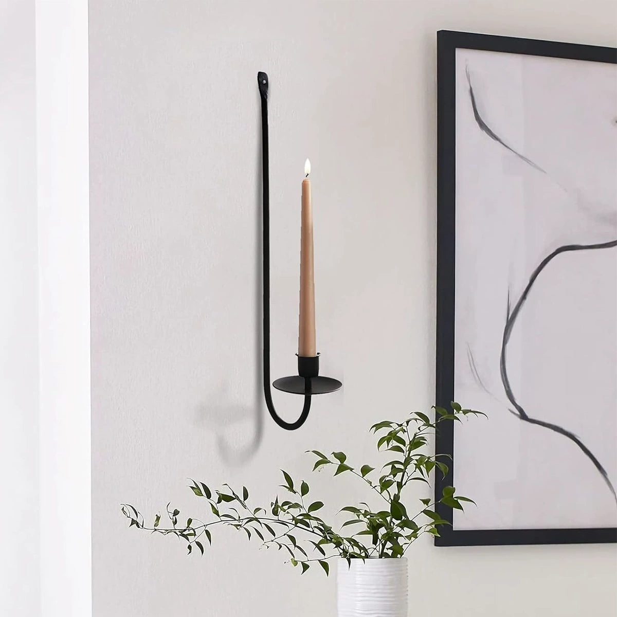 Black & Gold Iron Wall-Mounted Candle Sconces - Set of 2 Minimalist L-Shaped Candle Holders for Home Ambience