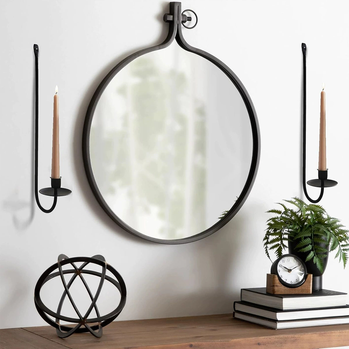 Black & Gold Iron Wall-Mounted Candle Sconces - Set of 2 Minimalist L-Shaped Candle Holders for Home Ambience