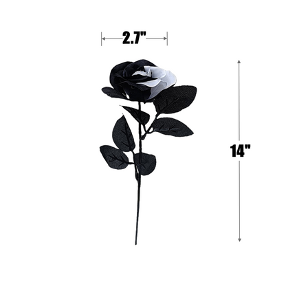 10 Pcs Artificial Halloween Rose Stems Black and White Silk Flowers Bulk