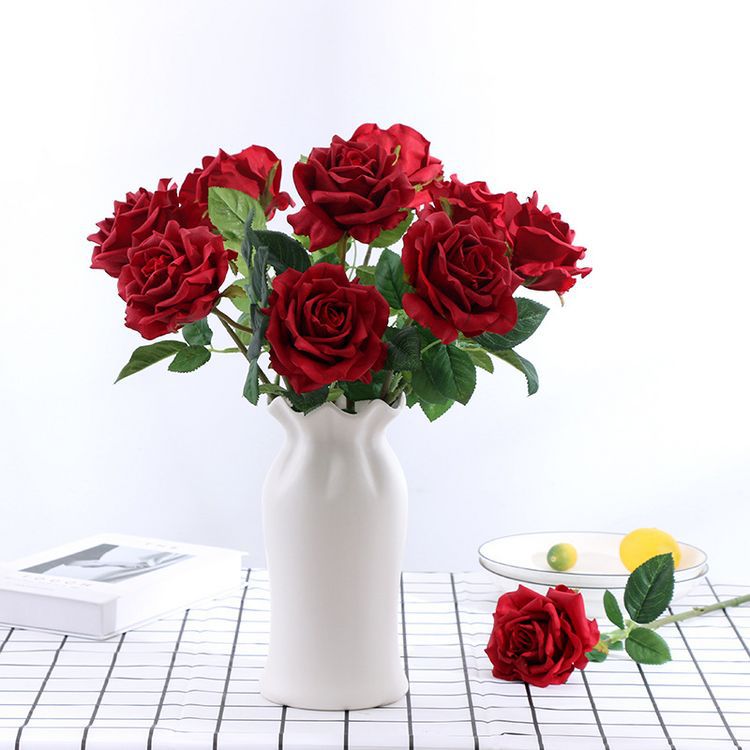 17 Inch Real Touch Artificial Blooming Rose Stems Bulk Wholesale Arrangement