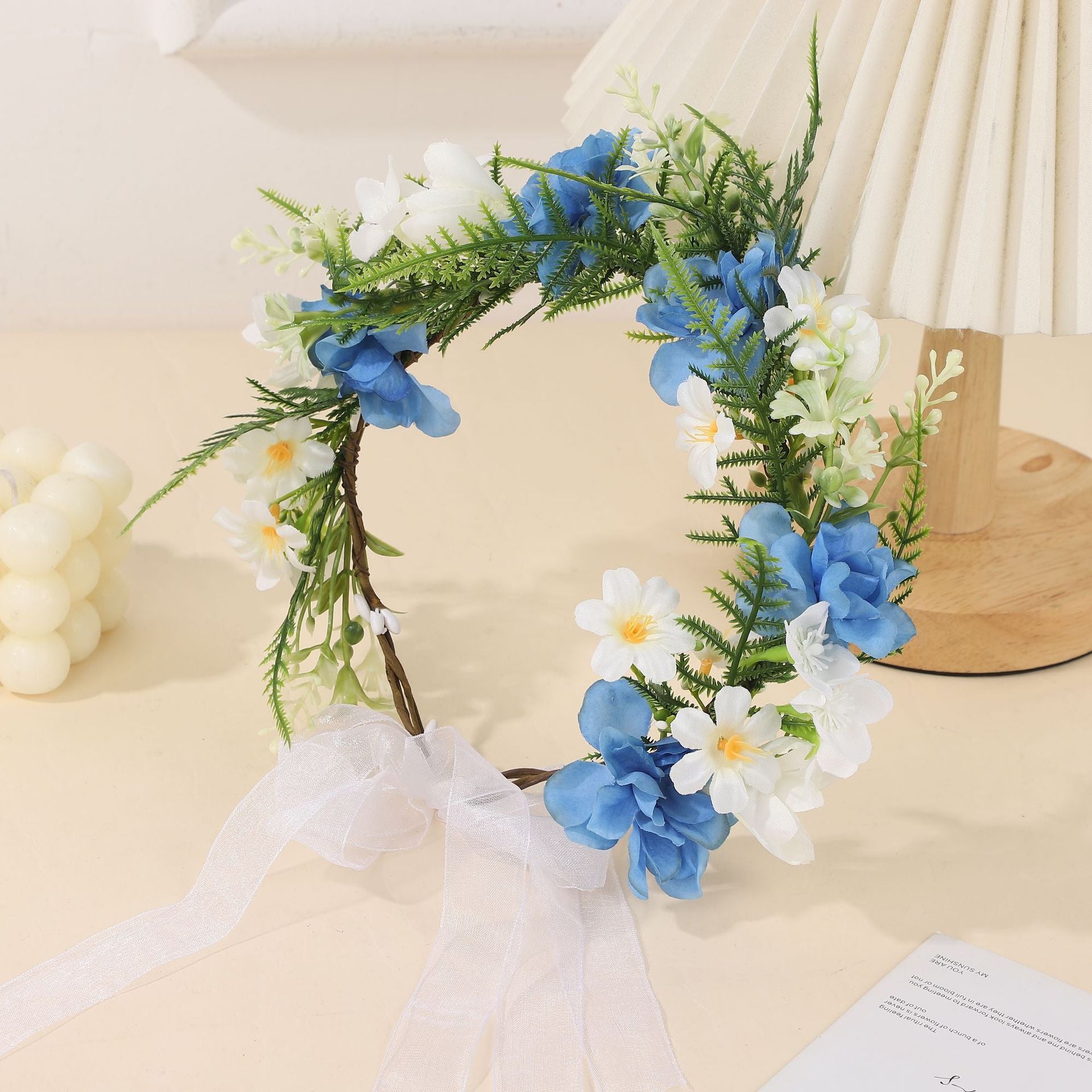 Blue and White Artificial Rose Bridal Flower Crown Headband