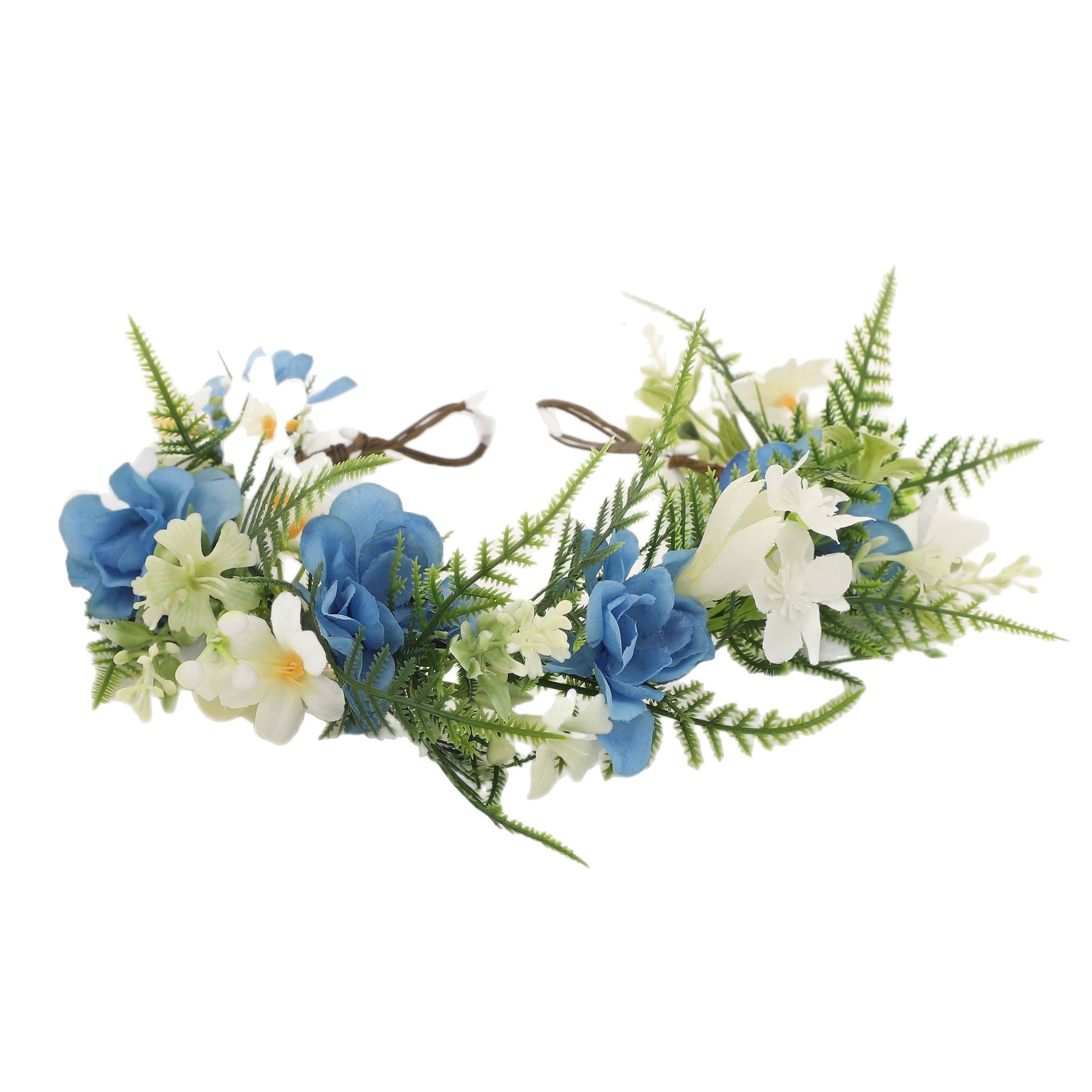Blue and White Artificial Rose Bridal Flower Crown Headband