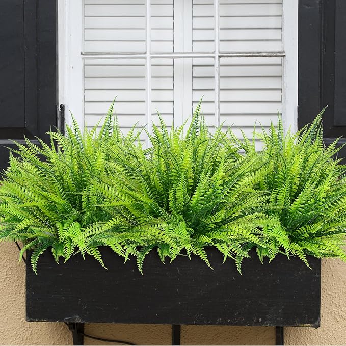8 Bundles Artificial Boston Fern Plants 12 Inch Fall Greenery for Outdoor Decor