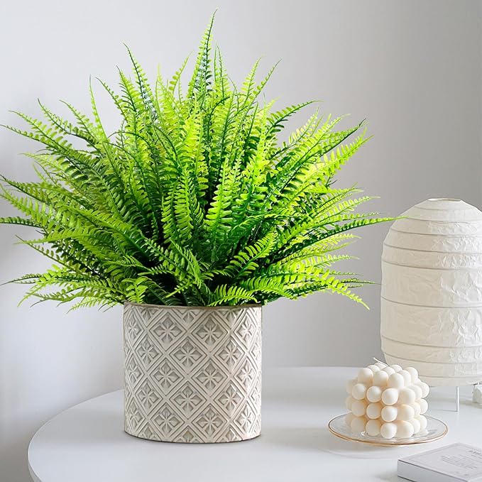 8 Bundles Artificial Boston Fern Plants 12 Inch Fall Greenery for Outdoor Decor