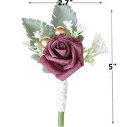 5 Inch Artificial Rose Boutonniere for Men Wedding, Bulk with Pins