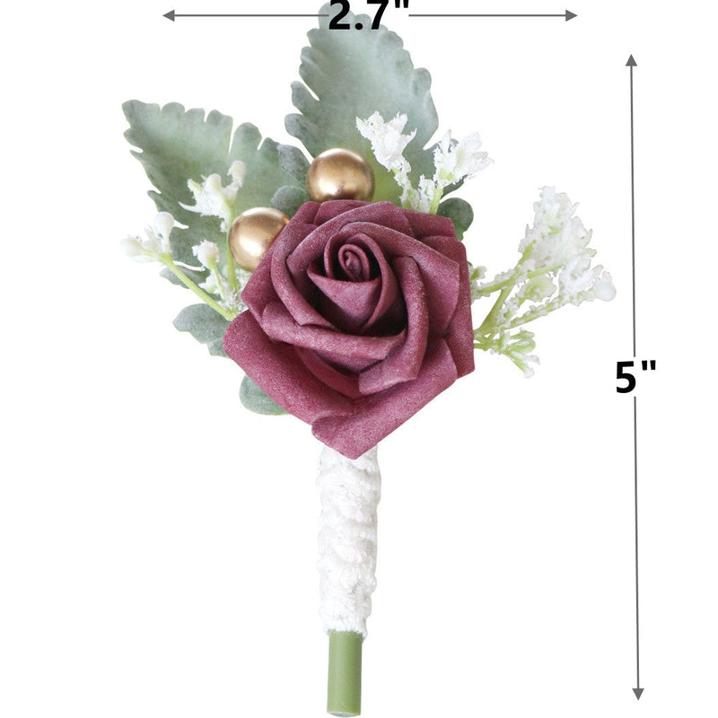 5 Inch Artificial Rose Boutonniere for Men Wedding, Bulk with Pins