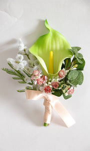 Handmade Calla Lily Boutonnieres with Greenery Bulk Wedding Floral Accessories
