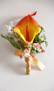 Handmade Calla Lily Boutonnieres with Greenery Bulk Wedding Floral Accessories