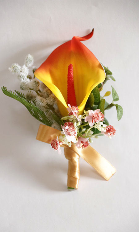 Handmade Calla Lily Boutonnieres with Greenery Bulk Wedding Floral Accessories