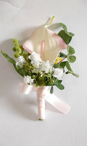 Handmade Calla Lily Boutonnieres with Greenery Bulk Wedding Floral Accessories