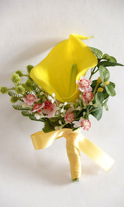 Handmade Calla Lily Boutonnieres with Greenery Bulk Wedding Floral Accessories