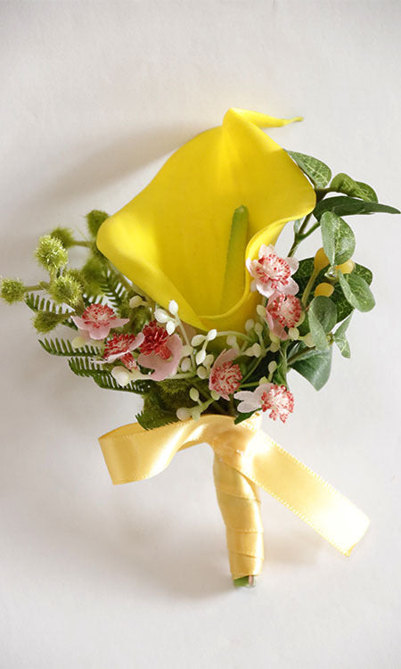 Handmade Calla Lily Boutonnieres with Greenery Bulk Wedding Floral Accessories