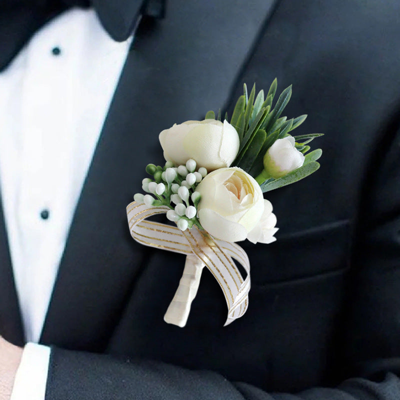 4 Inch Silk Peony Boutonnieres in Champagne Color, Bulk Quantity