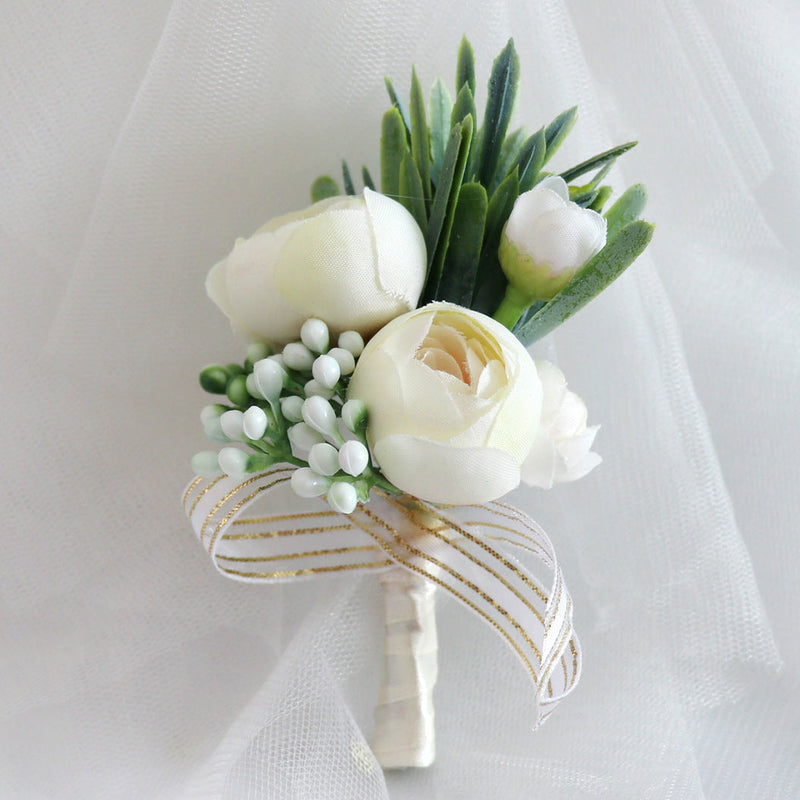 4 Inch Silk Peony Boutonnieres in Champagne Color, Bulk Quantity
