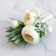 4 Inch Silk Peony Boutonnieres in Champagne Color, Bulk Quantity