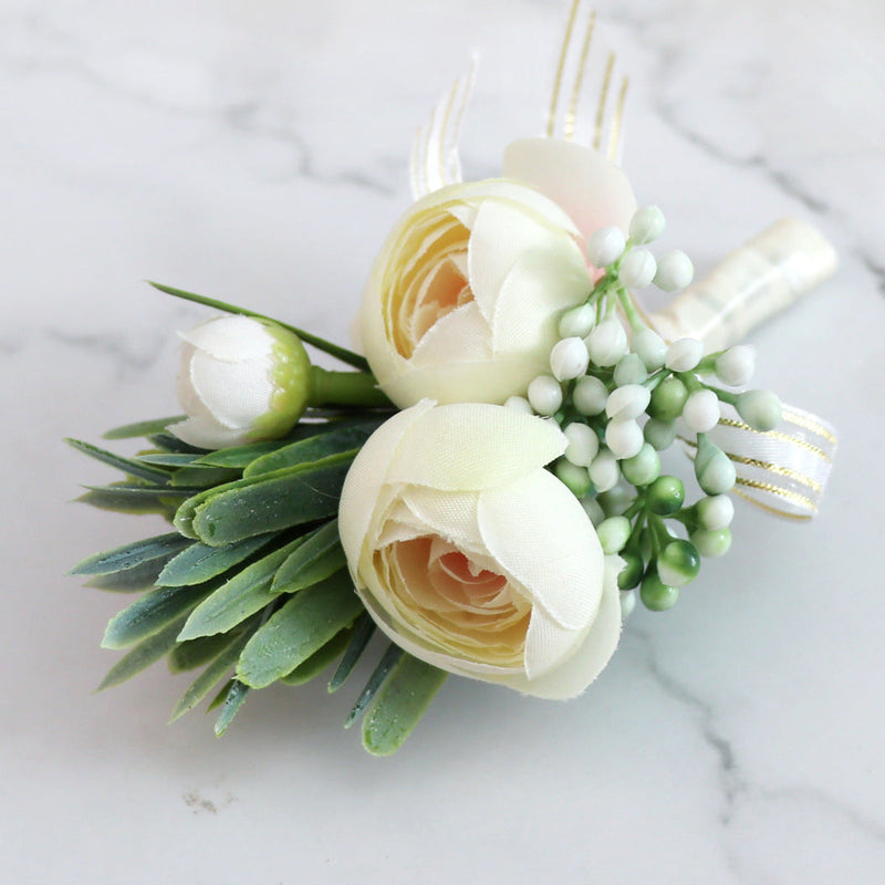 4 Inch Silk Peony Boutonnieres in Champagne Color, Bulk Quantity