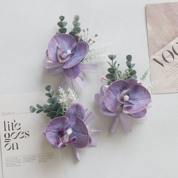 Handmade Purple Orchid Boutonnieres, Bulk Quantity, Artificial Flowers for Weddings