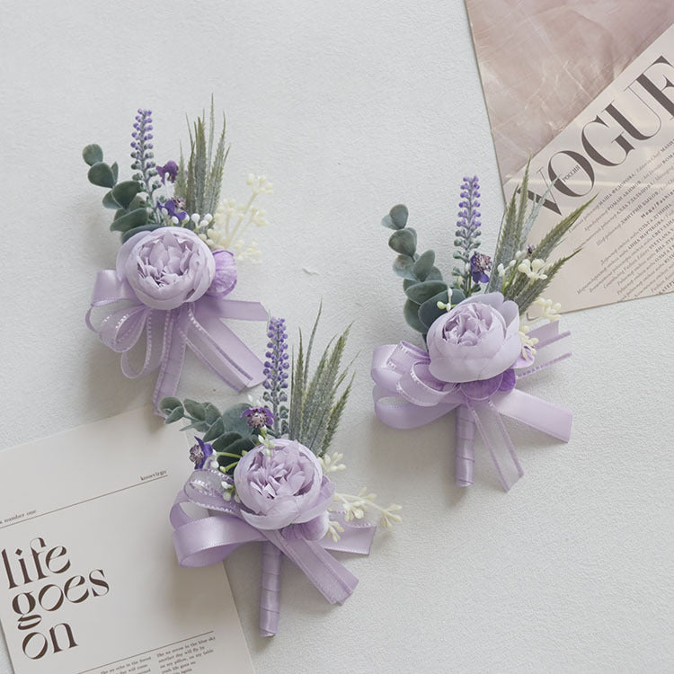 Purple Peony Boutonnieres with Greenery, Bulk Wholesale, Artificial Flowers, Multiple Stems