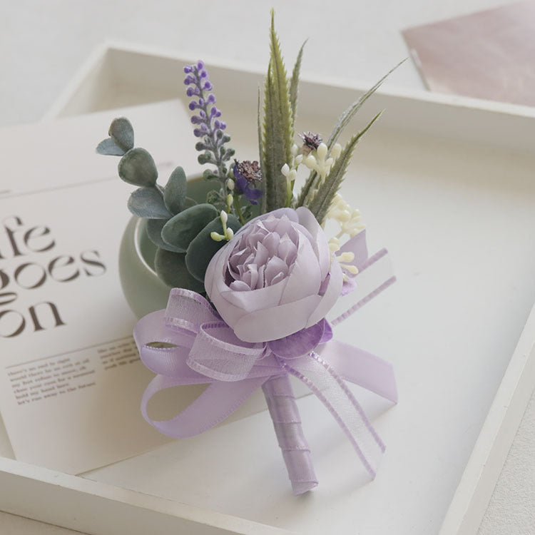 Purple Peony Boutonnieres with Greenery, Bulk Wholesale, Artificial Flowers, Multiple Stems