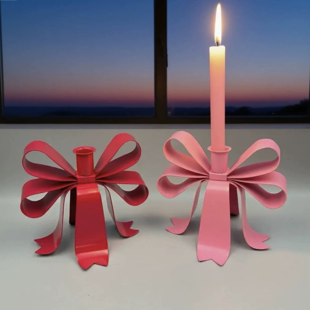 Bow-Shaped Metal Candlestick Holders - Table Decor for Candlelight Dinners, Christmas & Valentine’s Day