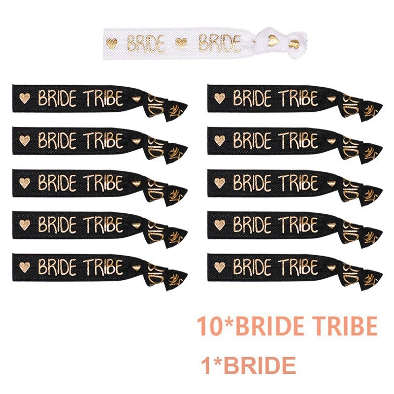 Bride Tribe Wristbands Set, 11PCS Team Bride & Bride Elastic Bracelets for Bachelorette & Wedding Parties