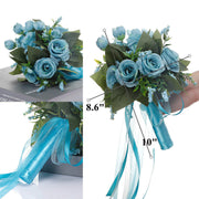9 Inch Artificial Silk Rose Bridal Bouquet, 1 Pc Wedding Flower Arrangement