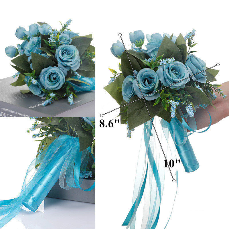 9 Inch Artificial Silk Rose Bridal Bouquet, 1 Pc Wedding Flower Arrangement
