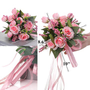 9 Inch Artificial Silk Rose Bridal Bouquet, 1 Pc Wedding Flower Arrangement