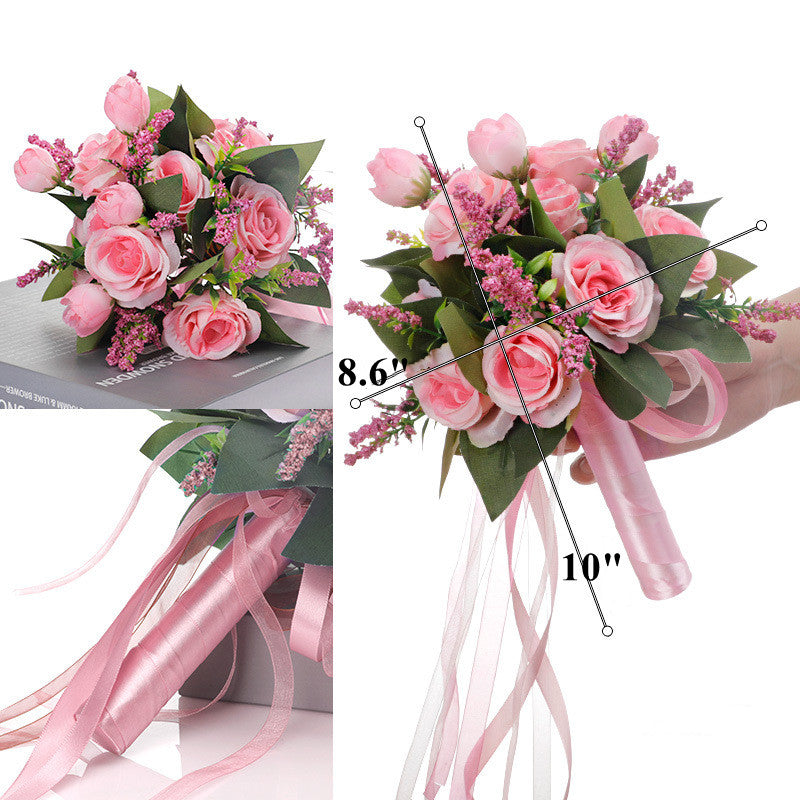 9 Inch Artificial Silk Rose Bridal Bouquet, 1 Pc Wedding Flower Arrangement