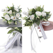 9 Inch Artificial Silk Rose Bridal Bouquet, 1 Pc Wedding Flower Arrangement