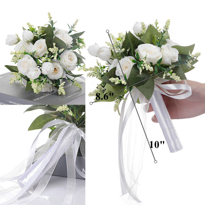 9 Inch Artificial Silk Rose Bridal Bouquet, 1 Pc Wedding Flower Arrangement