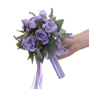 9 Inch Artificial Silk Rose Bridal Bouquet, 1 Pc Wedding Flower Arrangement