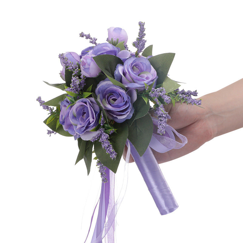 9 Inch Artificial Silk Rose Bridal Bouquet, 1 Pc Wedding Flower Arrangement