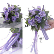 9 Inch Artificial Silk Rose Bridal Bouquet, 1 Pc Wedding Flower Arrangement