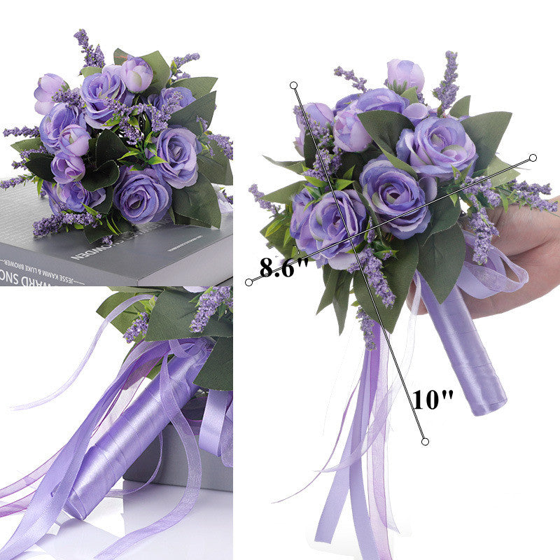 9 Inch Artificial Silk Rose Bridal Bouquet, 1 Pc Wedding Flower Arrangement