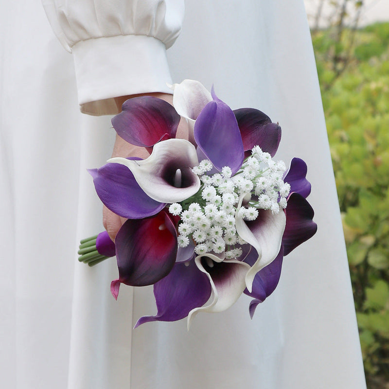 7 Inch Purple Artificial Calla Lily Bridesmaid Bouquet 10 Pcs Wedding Flowers Bulk