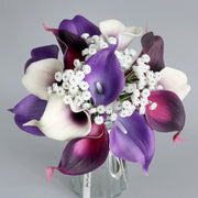 7 Inch Purple Artificial Calla Lily Bridesmaid Bouquet 10 Pcs Wedding Flowers Bulk