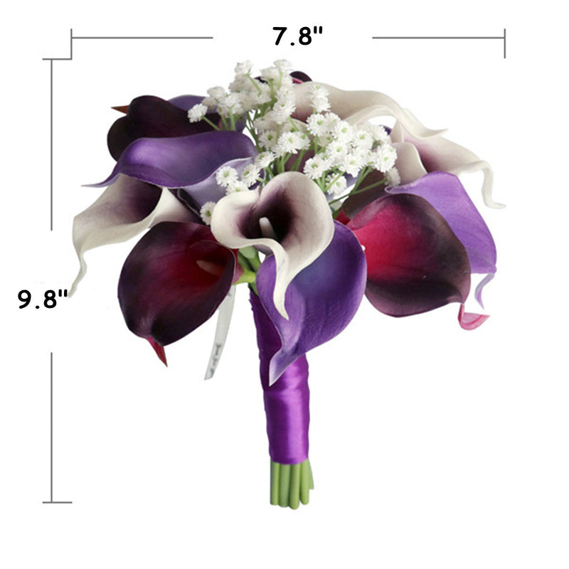 7 Inch Purple Artificial Calla Lily Bridesmaid Bouquet 10 Pcs Wedding Flowers Bulk